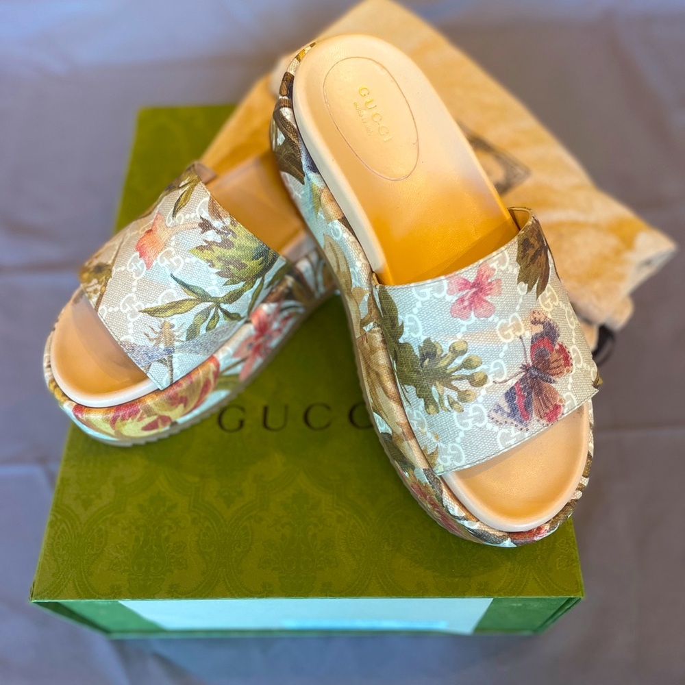 Gucci Floral Platforms Slides 38